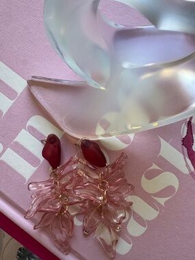 Pink Dangle Floral Statement Earrings